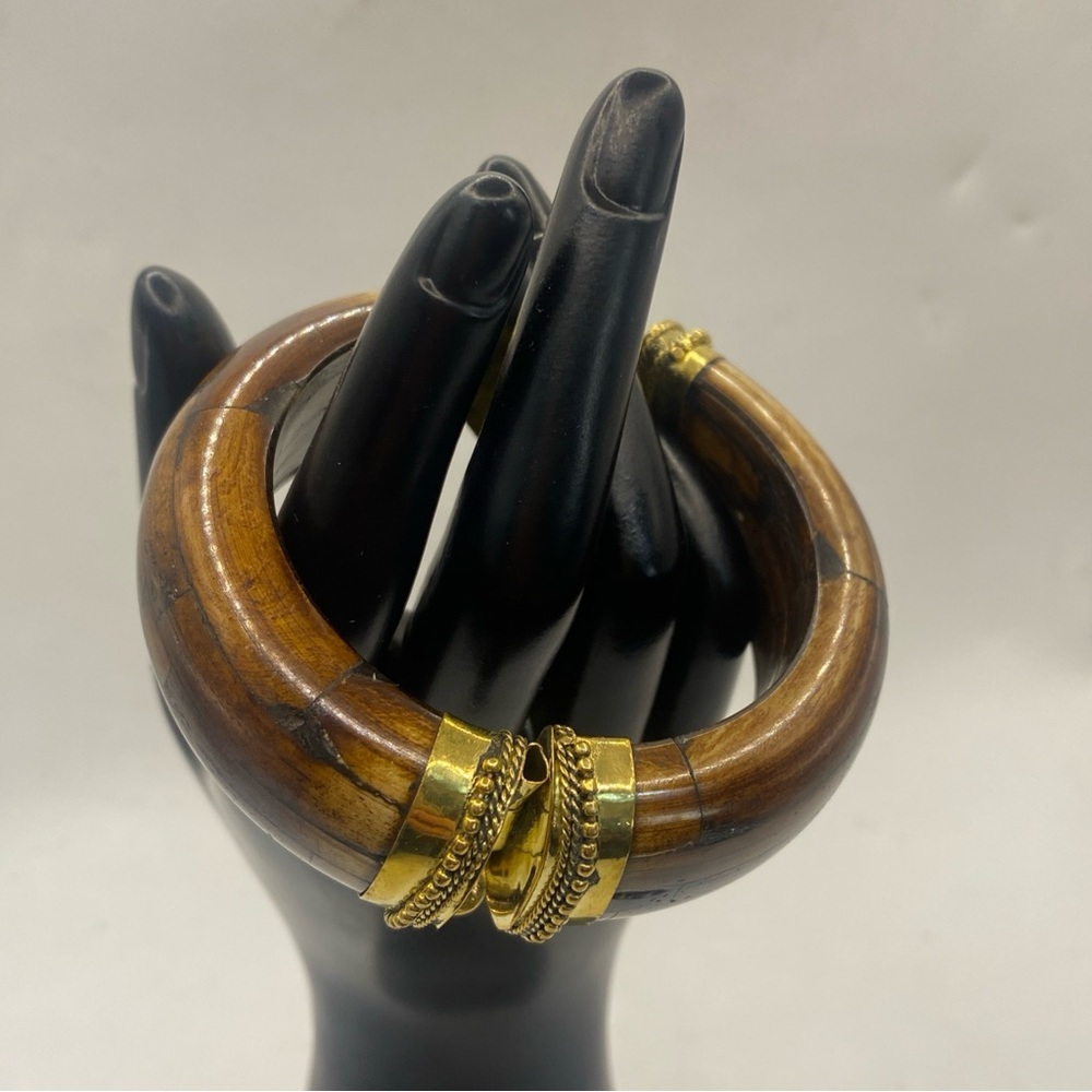 Southwest Turquoise Hinged Wooden Cuff Brass, Bracelet 7” - Picture 3 of 7